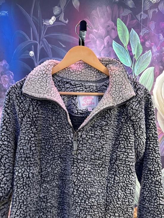 Cozy Sherpa Sweaters - Cozy Sherpa Medium Women's Sweater Charcoal Gray Plush Quarter-Zip High Collar